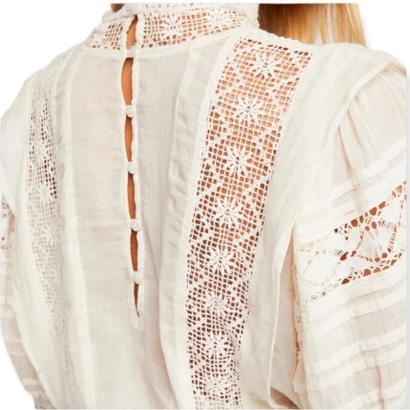 NWOT Free People Victorian Crochet Lace Ruffle 3/4 Sleeve Blouse Cottagecore - Picture 7 of 15